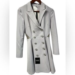 Quaint by Durlana Quantas Noemi Grey Double Breasted‎ Mesh Cutout Dress NWT